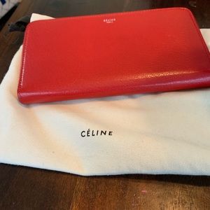 Celine Large Zip Around Wallet- Red